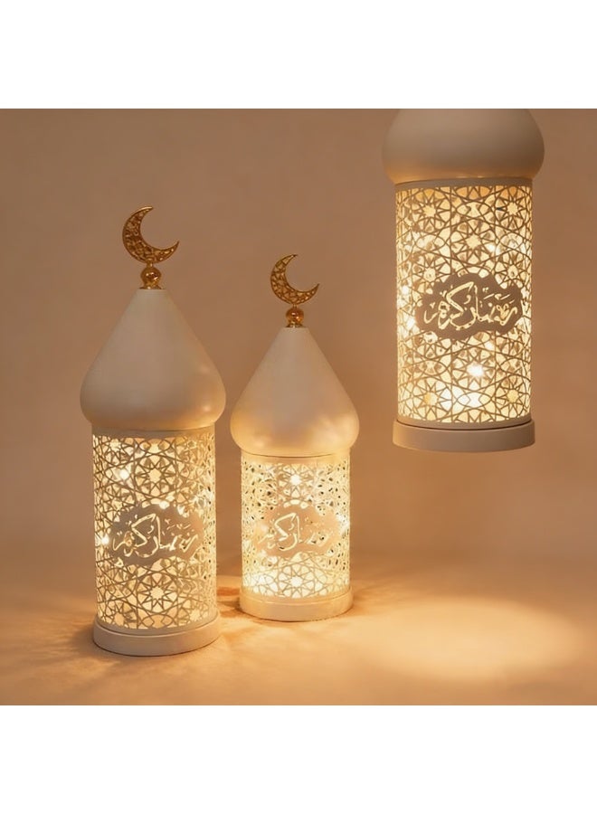CityRiya-Long Ramadan Lanterns, Ramadan Lantern Lights, Eid Mubarak Decorative Lamp, Intricate Hollow-Out Islamic LED Lanterns, Gold Ramadans Lantern Decorations for Home Party Table Windows (S) - Image 2